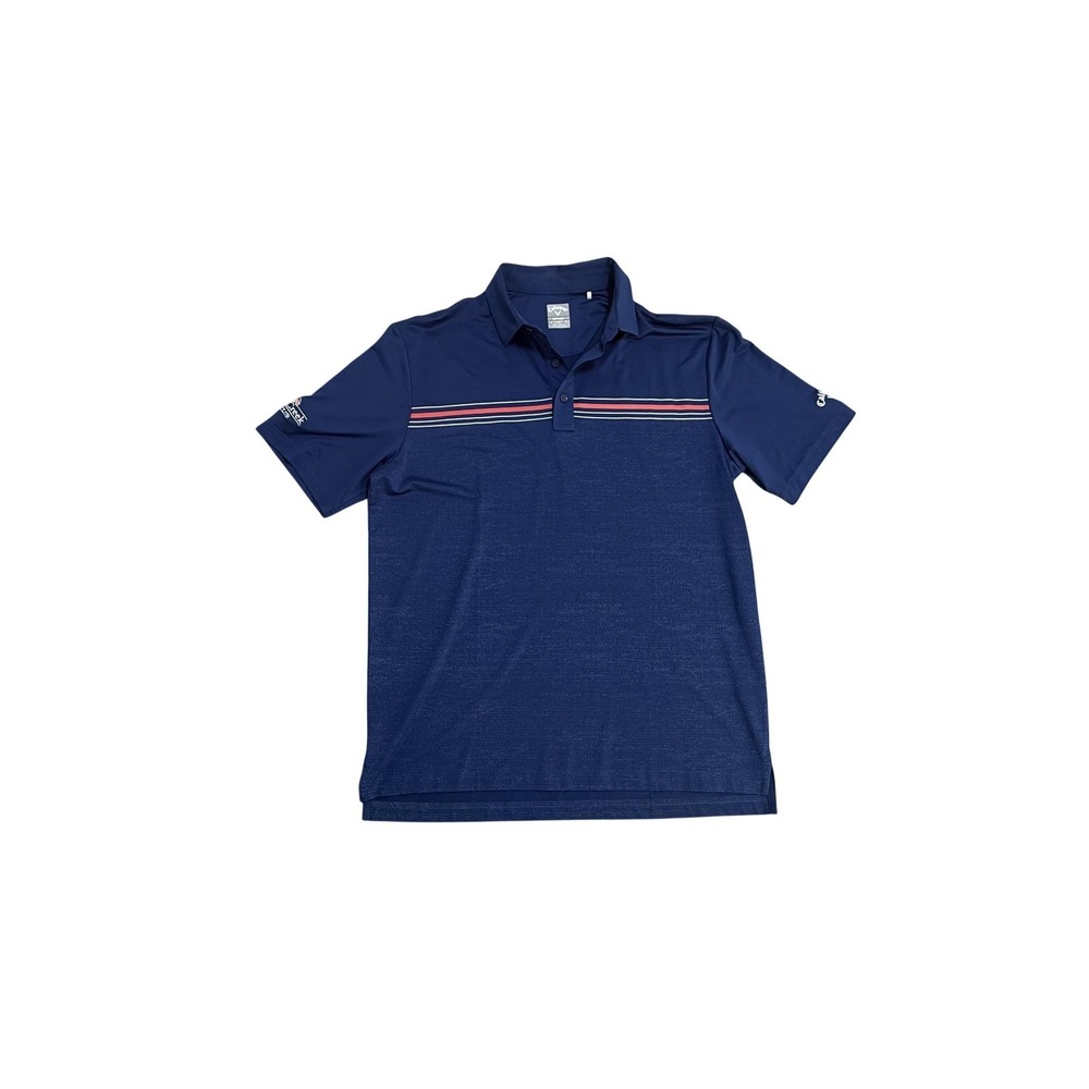 Callaway Polo Shirt Mens Medium Blue Opti-Dri Stone Creek Golf Club Striped